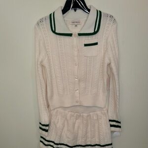 Hunter Green and Cream Cardigan and Skirt 2pc Set with Green Trim